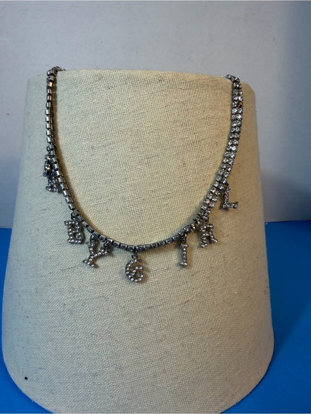 Rhinestone Letter Charm Necklace - Silver